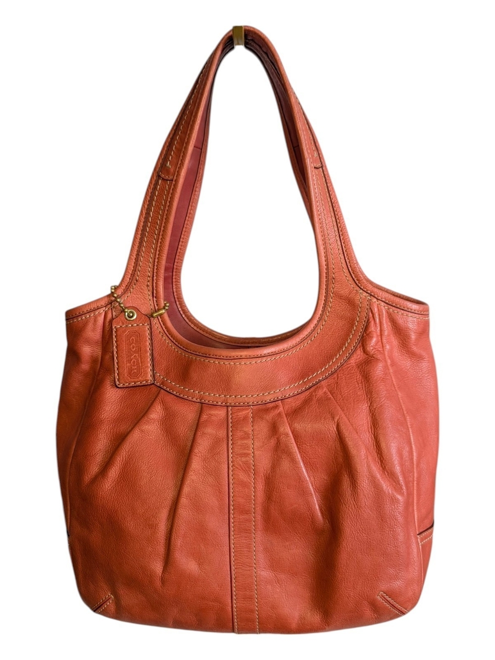 Coach Vintage Ergo Medium Tote, Burnt Orange w/ Tattersall lining - EUC!